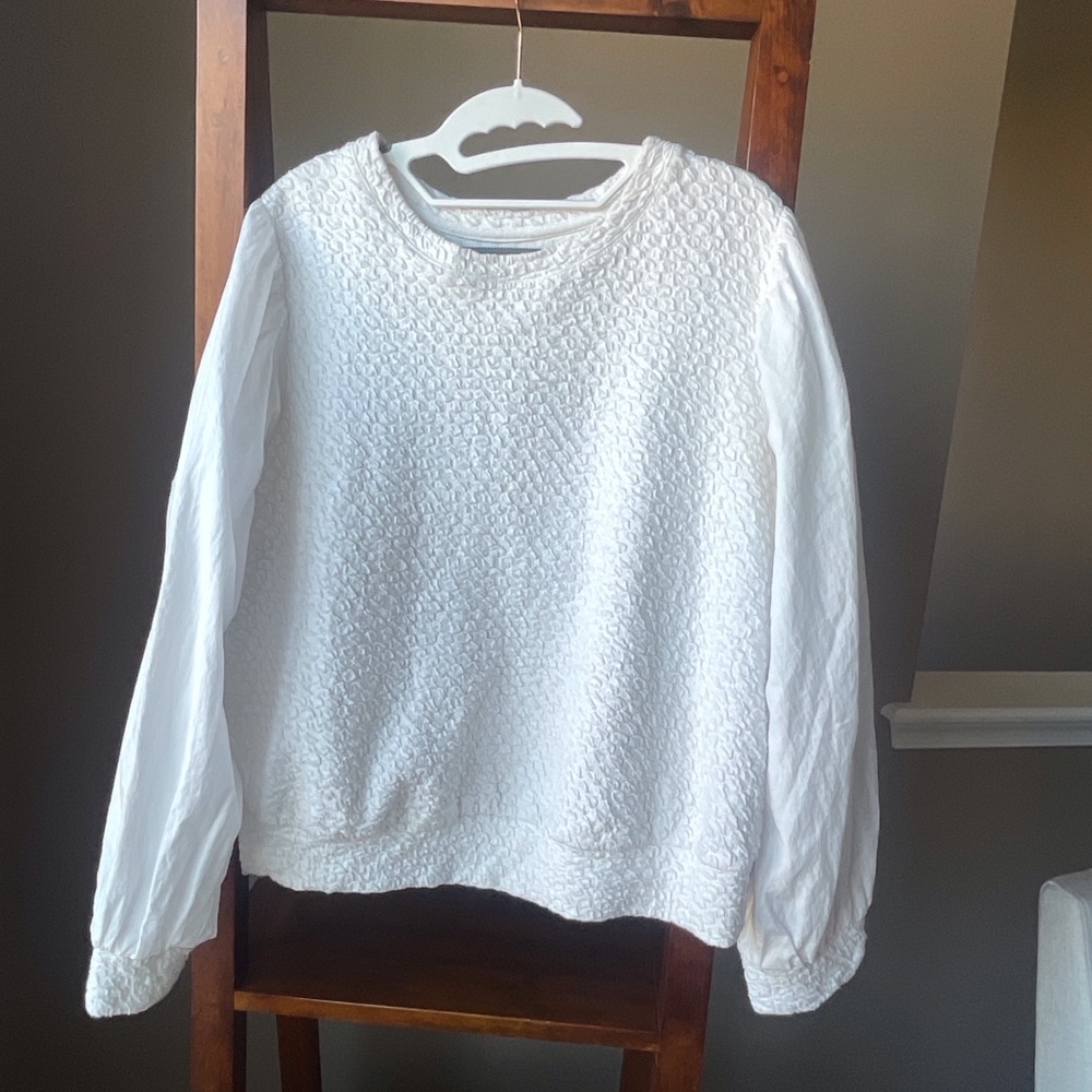 White Textured Long Sleeve Top